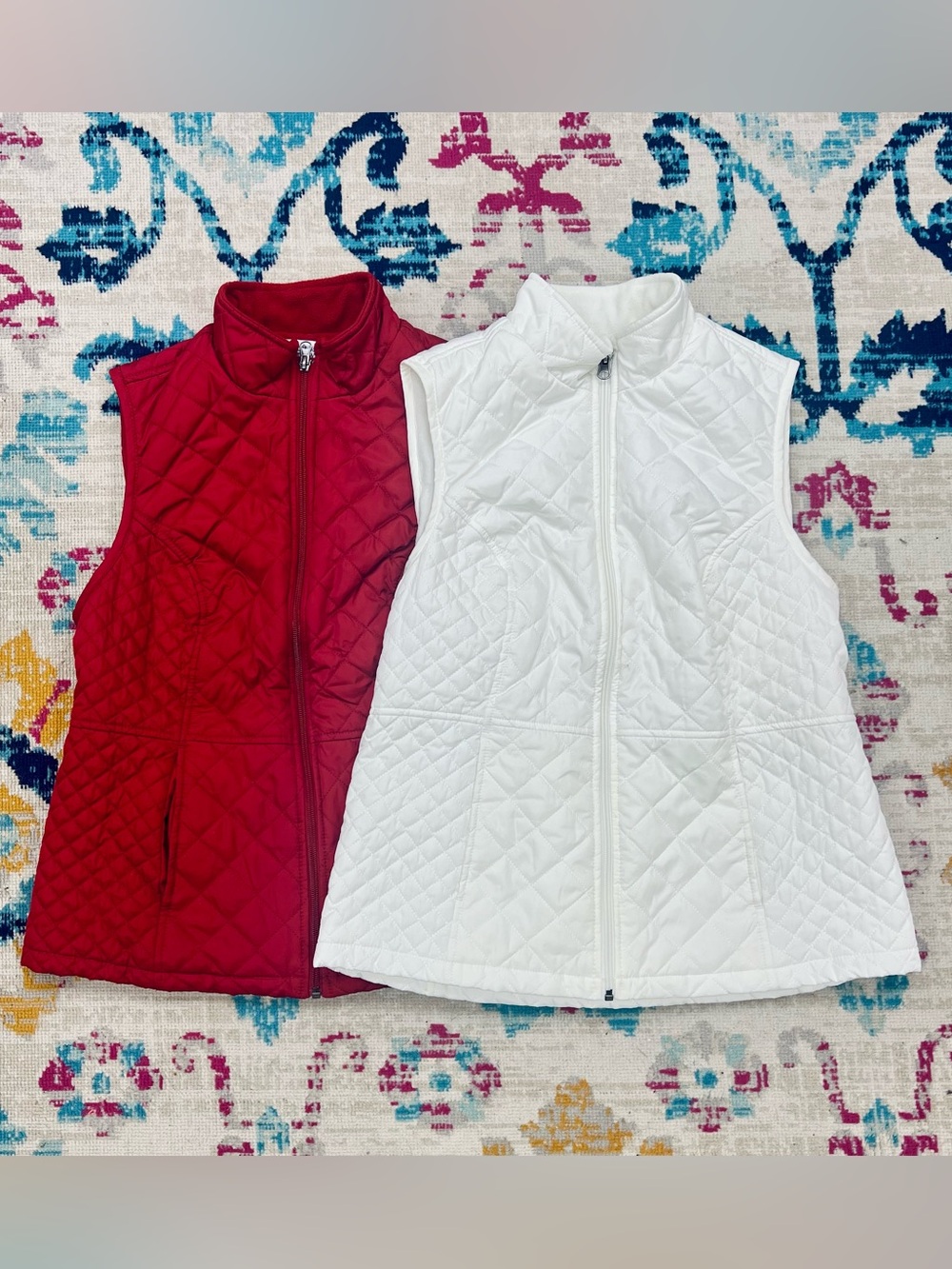 Croft & Borrow bundle of 2 Quilted Vests- Deep  Red and Cream, size Small